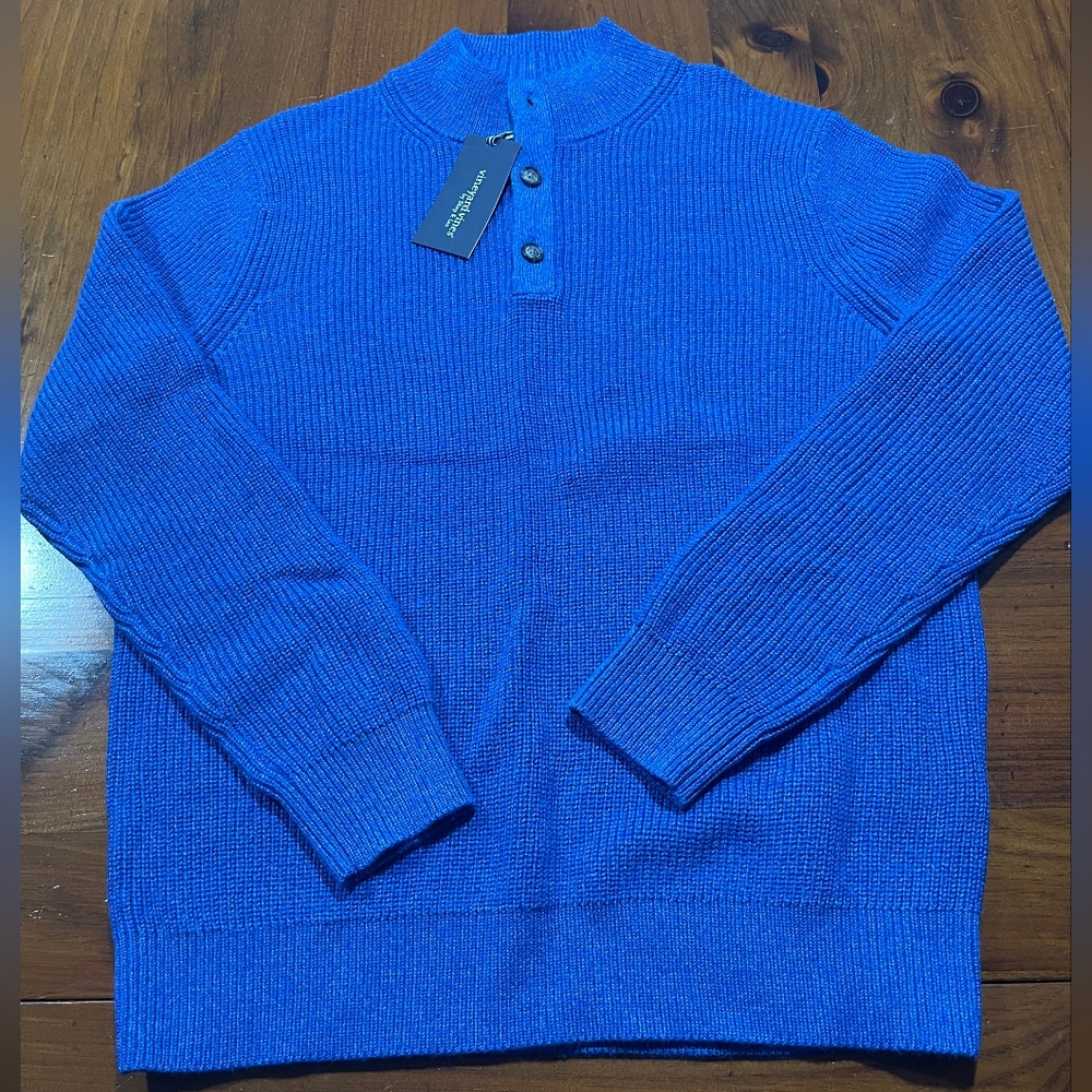 NWT Vineyard Vines Mens Oysterman Button Mock Neck‎ Merino Wool Sweater Size Med
